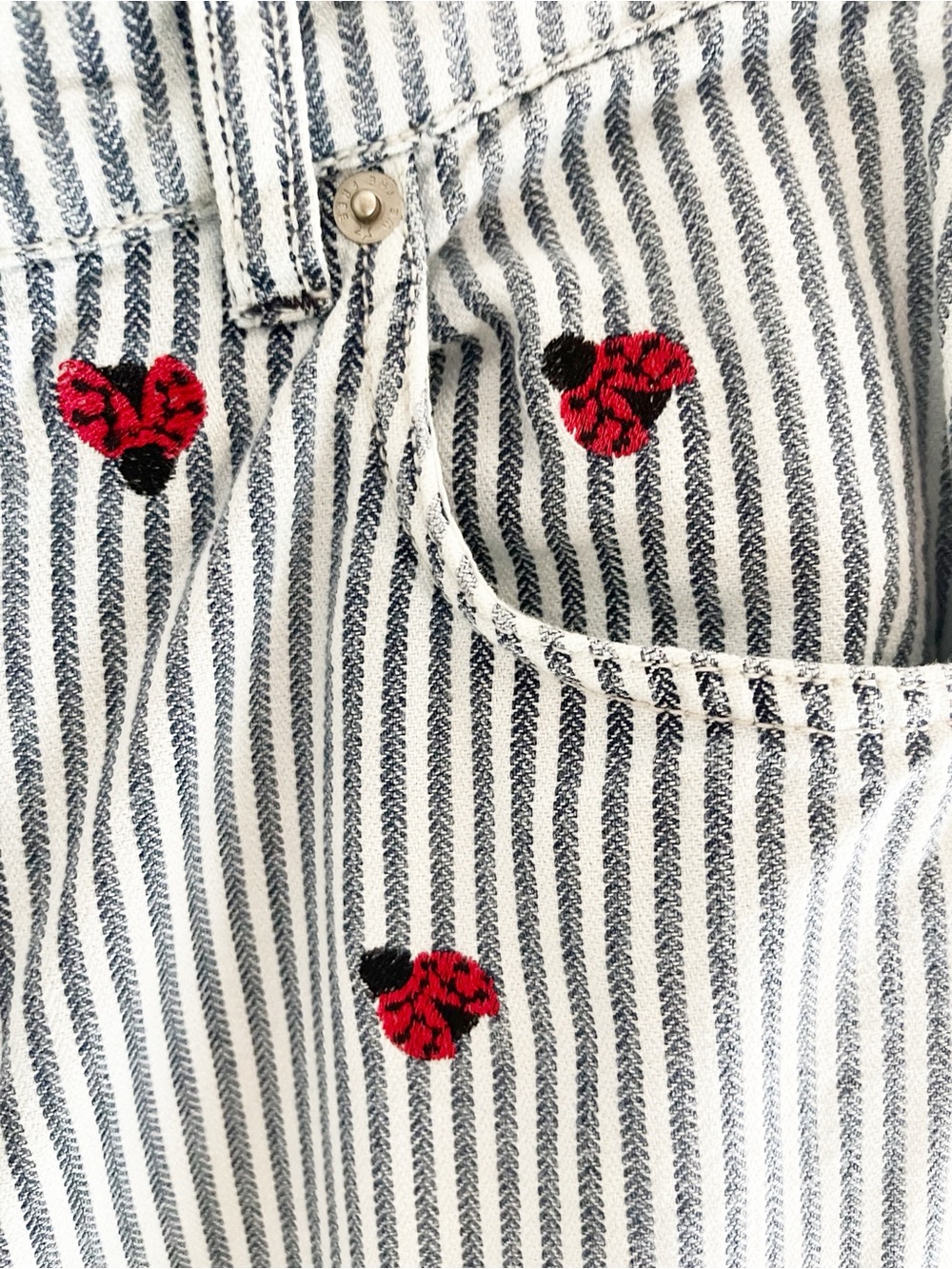 We The Free Free People Bugged out Striped Wide-Leg Jeans with Lady Bug details - Picture 8 of 12